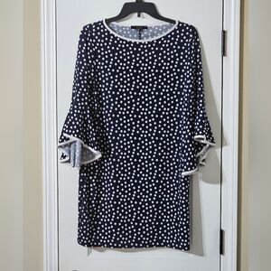 Tiana B. Navy and White Polka Dot Long Sleeve Dress